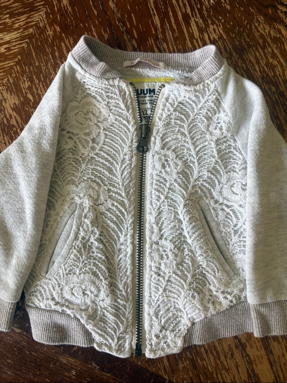 Ruum Cream Lace Front Zip Bomber Jacket for Kids
